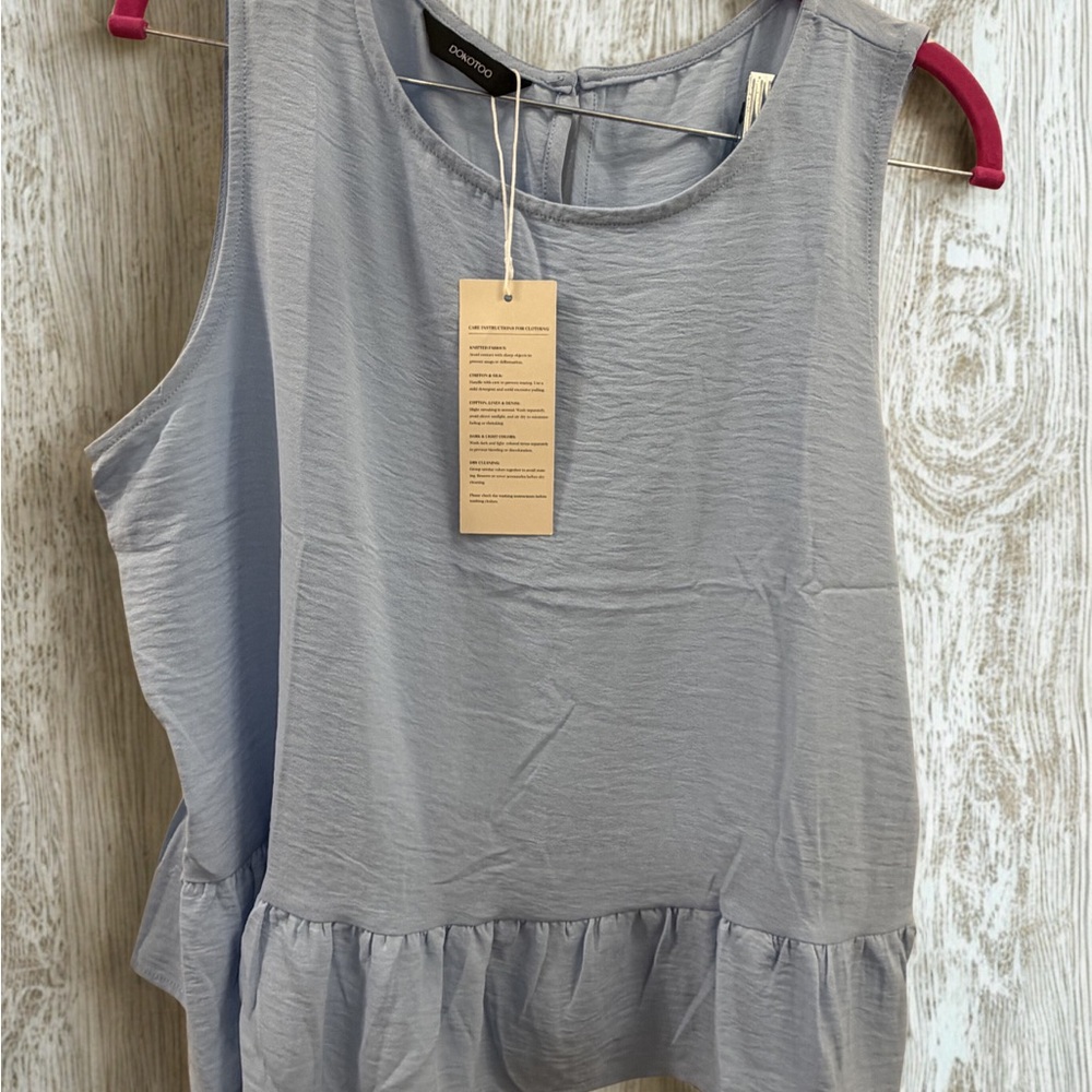 Light Blue Ruffle Hem Tank Top & Pants Set